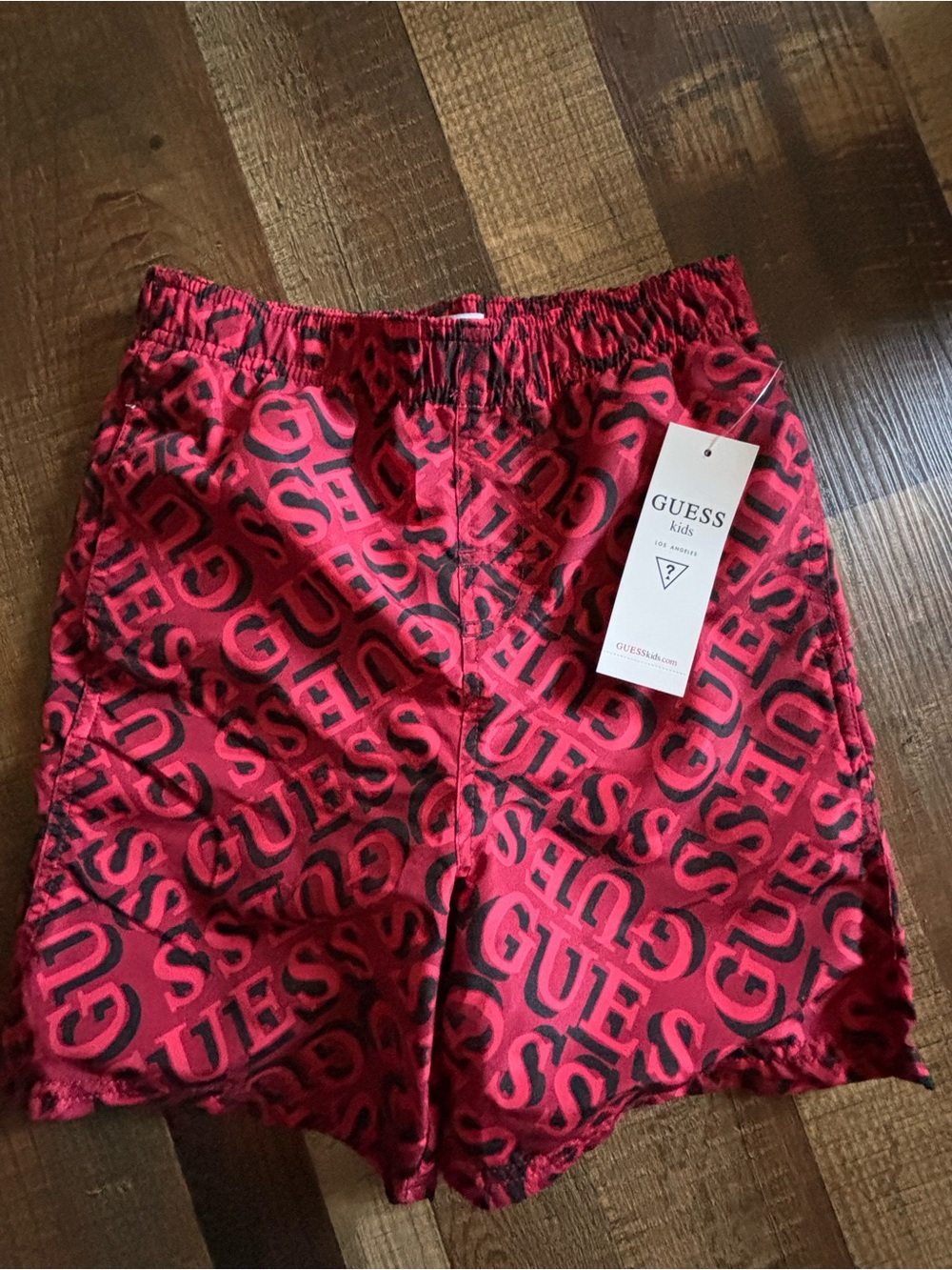 Guess Kids Red and Black Logo Swim Shorts
